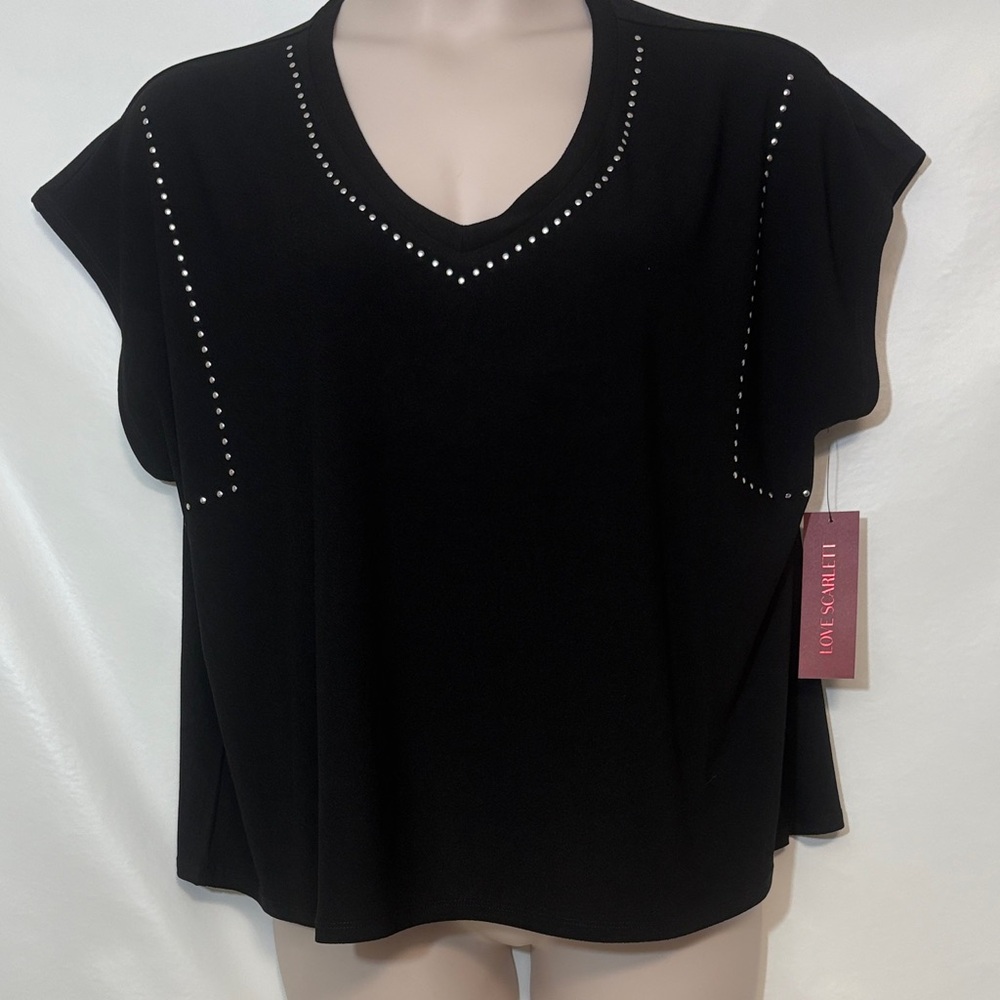 Love Scarlet NWT Chic Black Blouse with Studded Accents 2XL